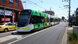 A tram passing through Brunswick East