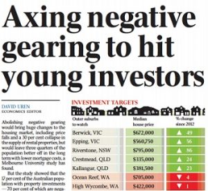 Australian article with Wendy Chamberlain on negative gearing
